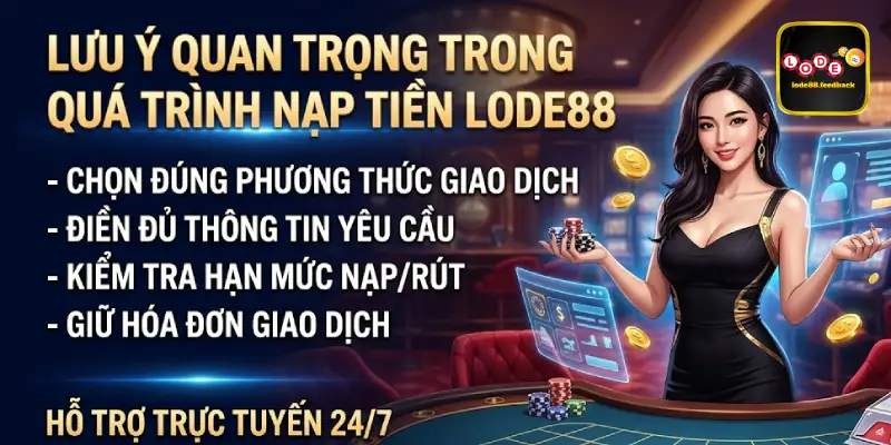 Lưu ý quan trọng trong quá trình nạp tiền LODE88