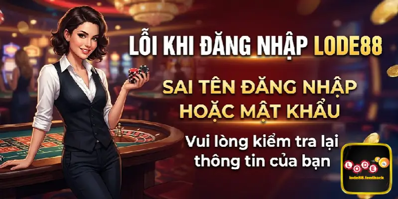 Lỗi khi đăng nhập LODE88 - Sai tên đăng nhập hoặc mật khẩu 